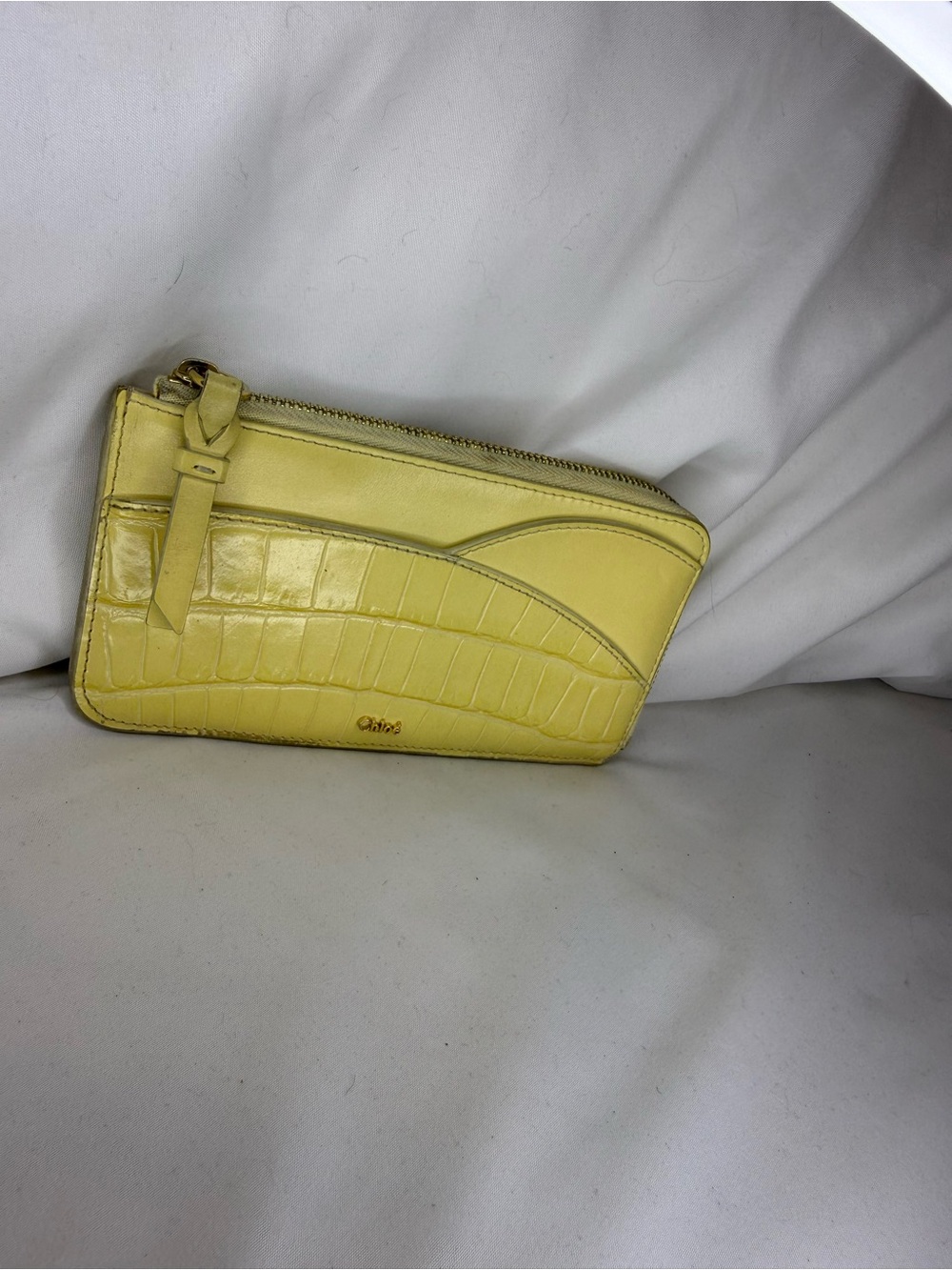 Chloé Leather Zip Card Holder with Croc-Embossed Detail